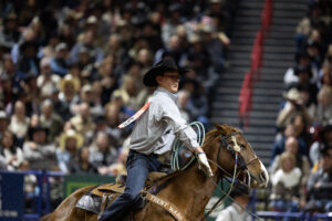 Kaden Profili heeling a steer for the Round 6 win at the 2024 NFR.