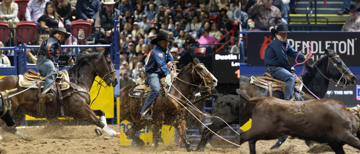 Tyler Wade, Levi Lord and Kaleb Driggers at the 2024 NFR.