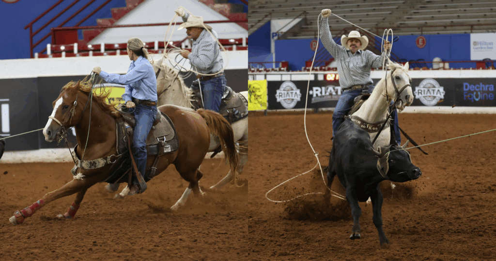 Mollie Devereaux and JR Caldwell, riding Metallic To A Te, won the Riata #8.5 with a 41.57 on four for $145,700.