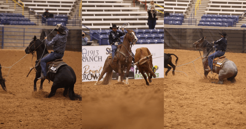 Jeremy Buhler and Joseph Harrison hold the top three spots in the 6 & Under Futurity heeling short round. | TRJ File photos