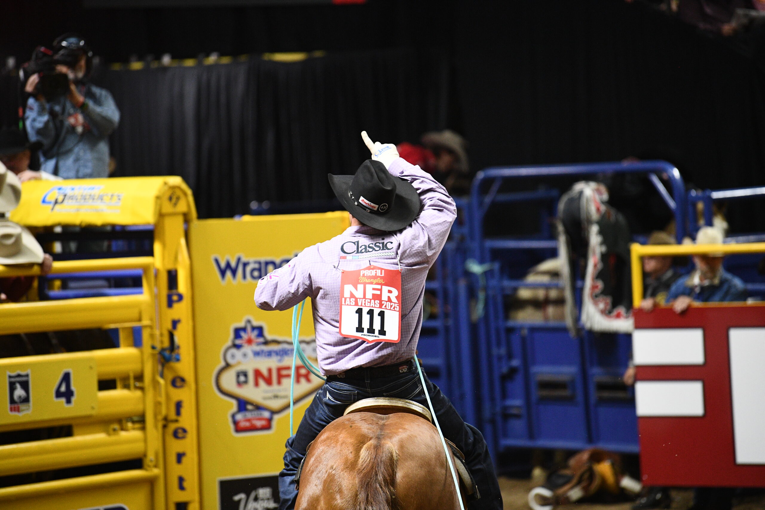 Kaden Profili celebrating the Round 1 win of the 2025 NFR.