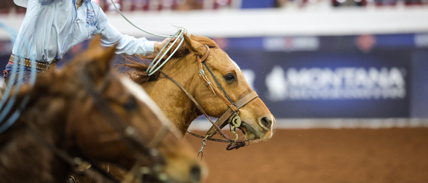 Leo Loucks competes in team roping heading