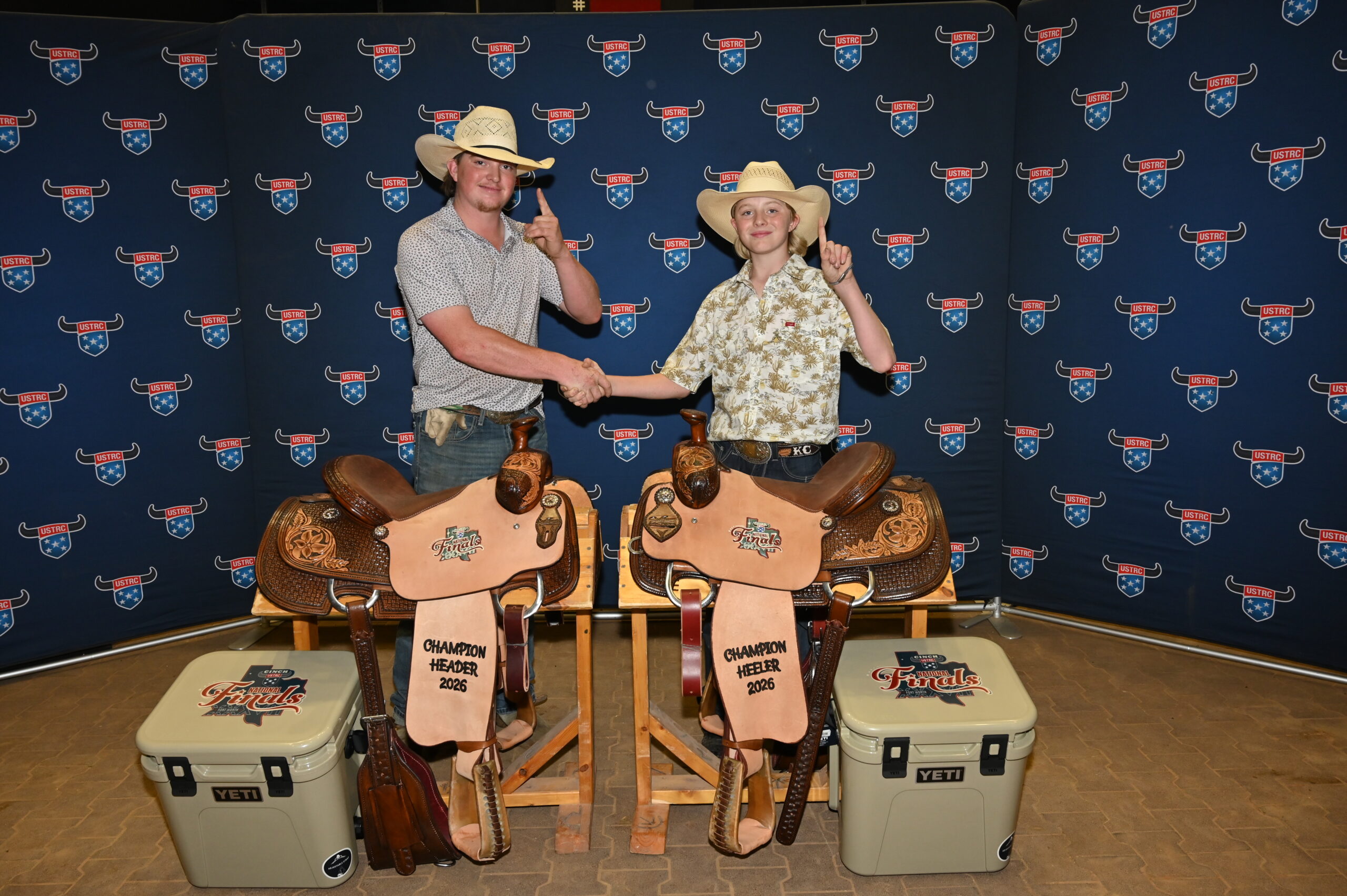 Andrew Duncan and Kelton Corkill win the #7.5 at the 2026 Cinch USTRC Finals | Photo by Anderson Bar C Bar