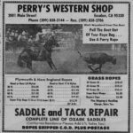 A vintage Perry's Western Shop rope advertisement from Ropers Sports News, featuring an action shot of Walt Woodard