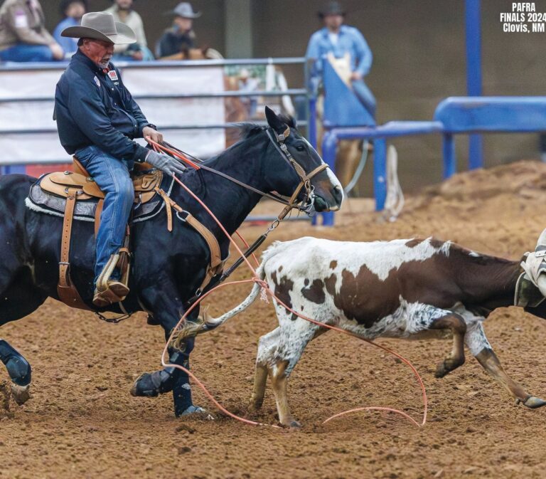 Rob Shilaikis heeling at the 2024 PAFRA Finals in Clovis, New Mexico