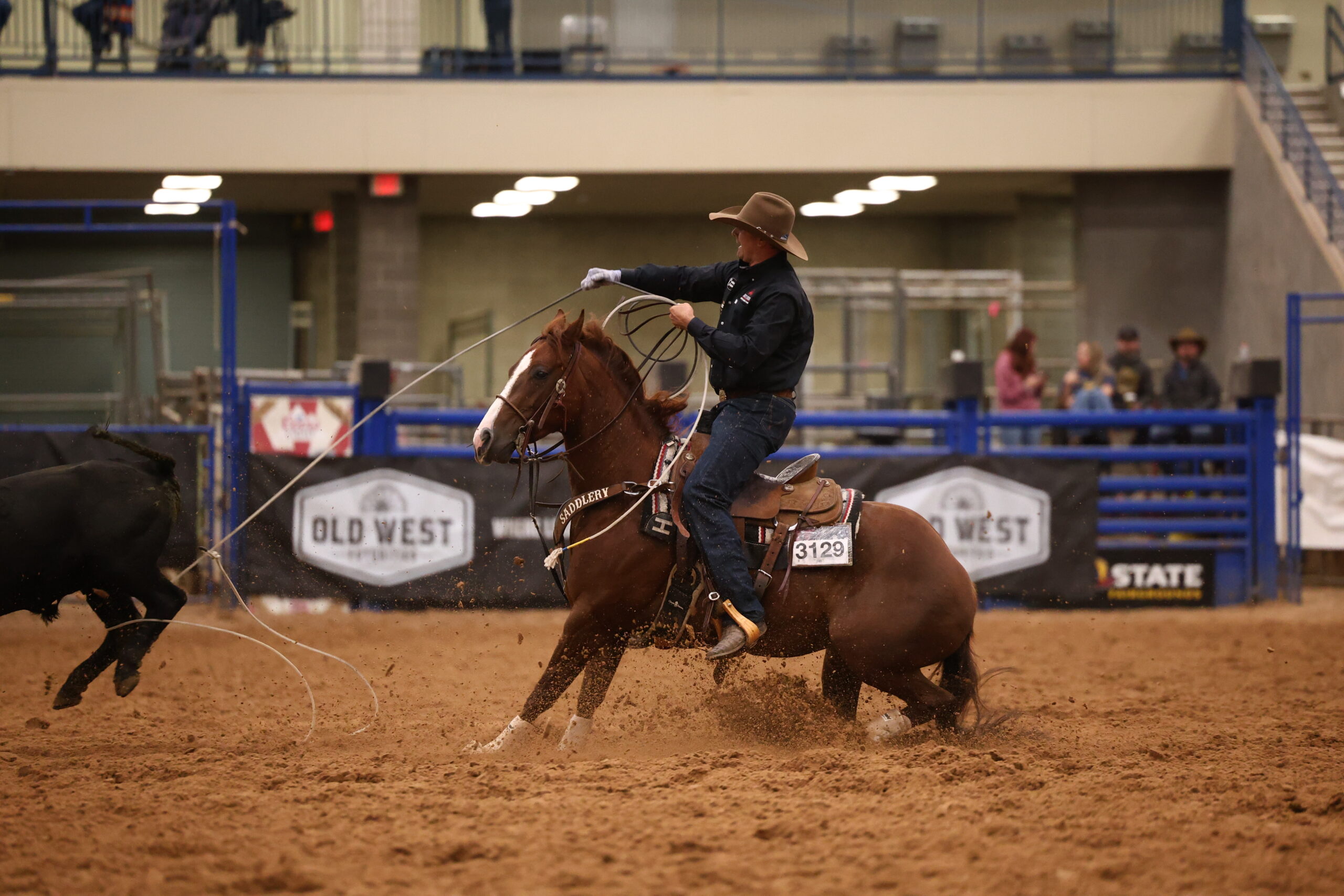 Andy Holcomb heels on Vintage Belair at the 2026 Old West World Championships in Amarillo, Texas.