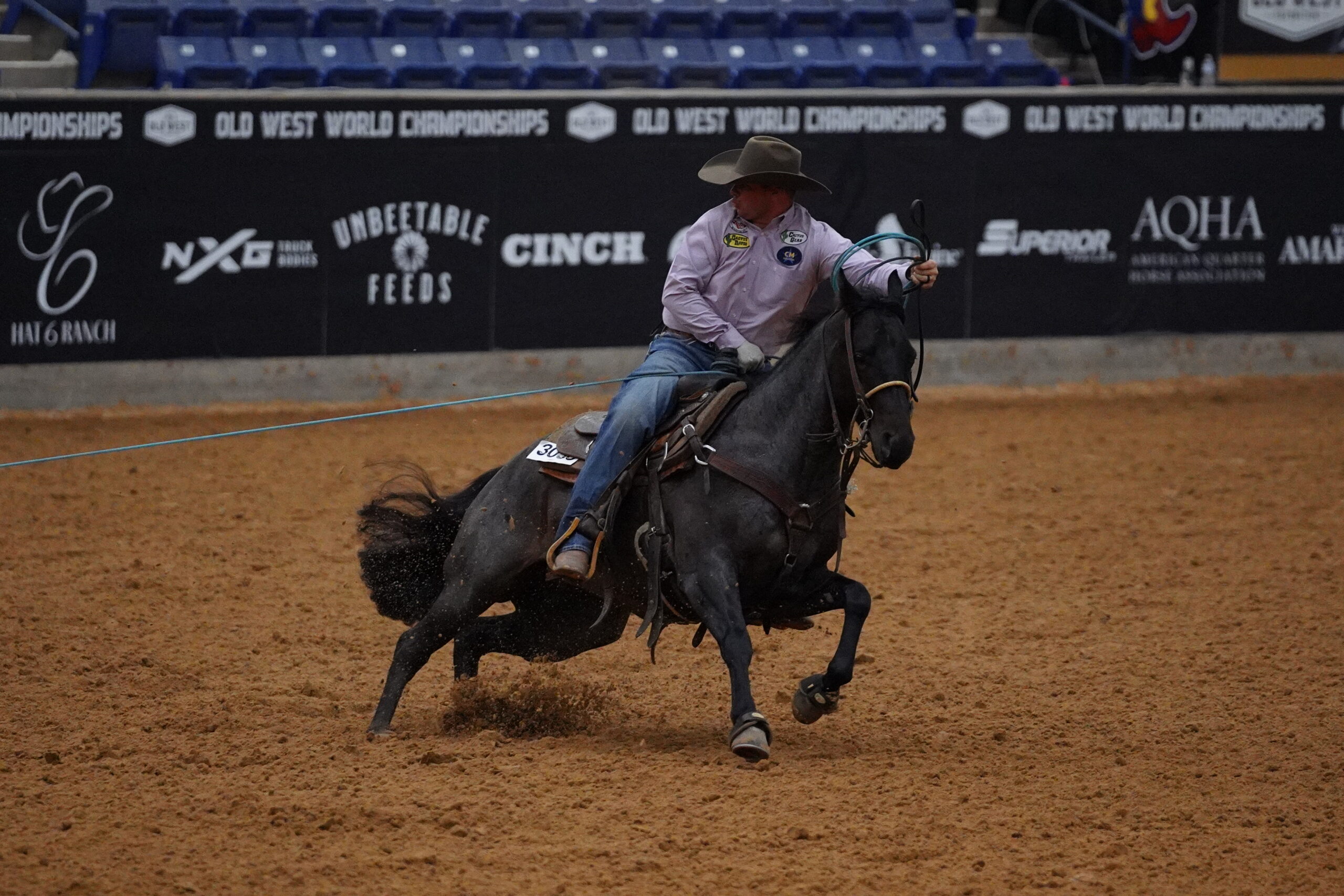 Culley Morgan heads on Vintage Roan at the 2026 Old West World Championships in Amarillo, Texas.