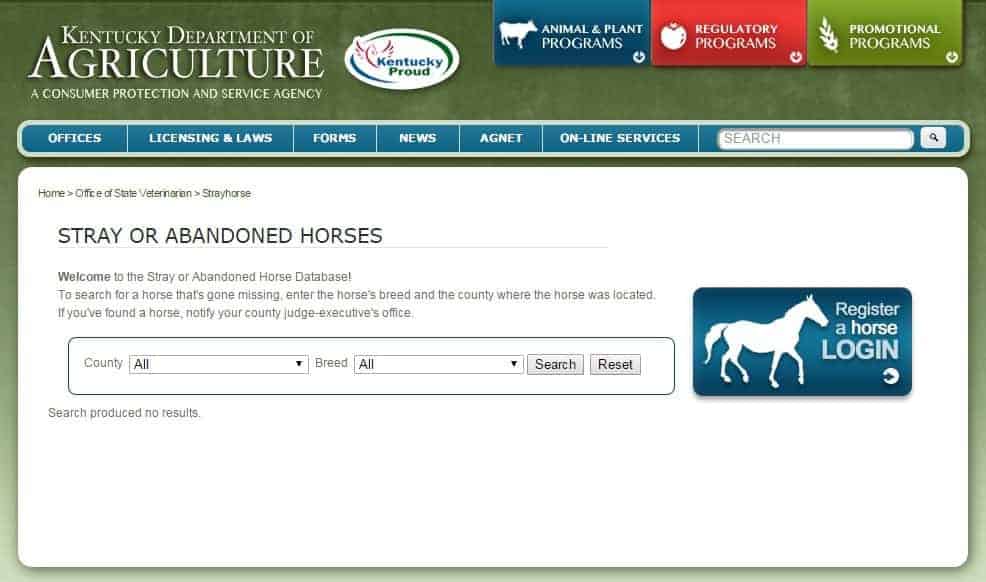 KY Stray Horse Database