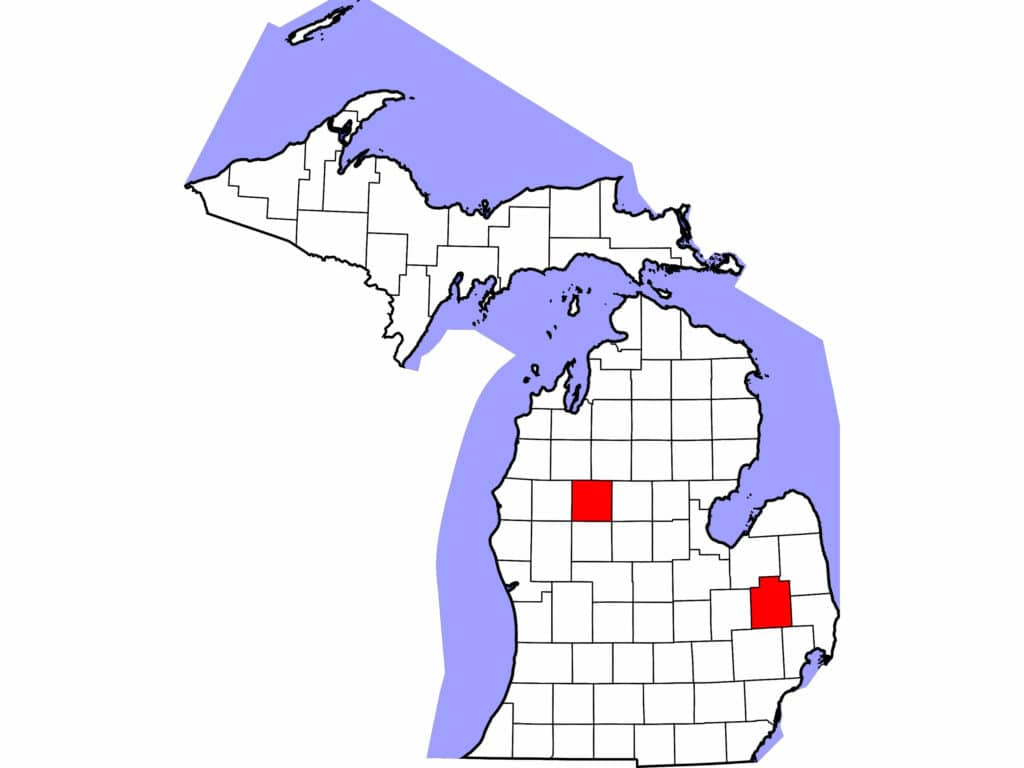 Map of Osceola and Lapeer counties