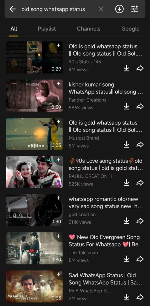 Searching old Hindi songs status for Whatsapp