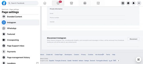 remove Facebook from Instagram