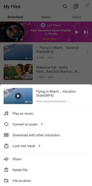 my file in snaptube