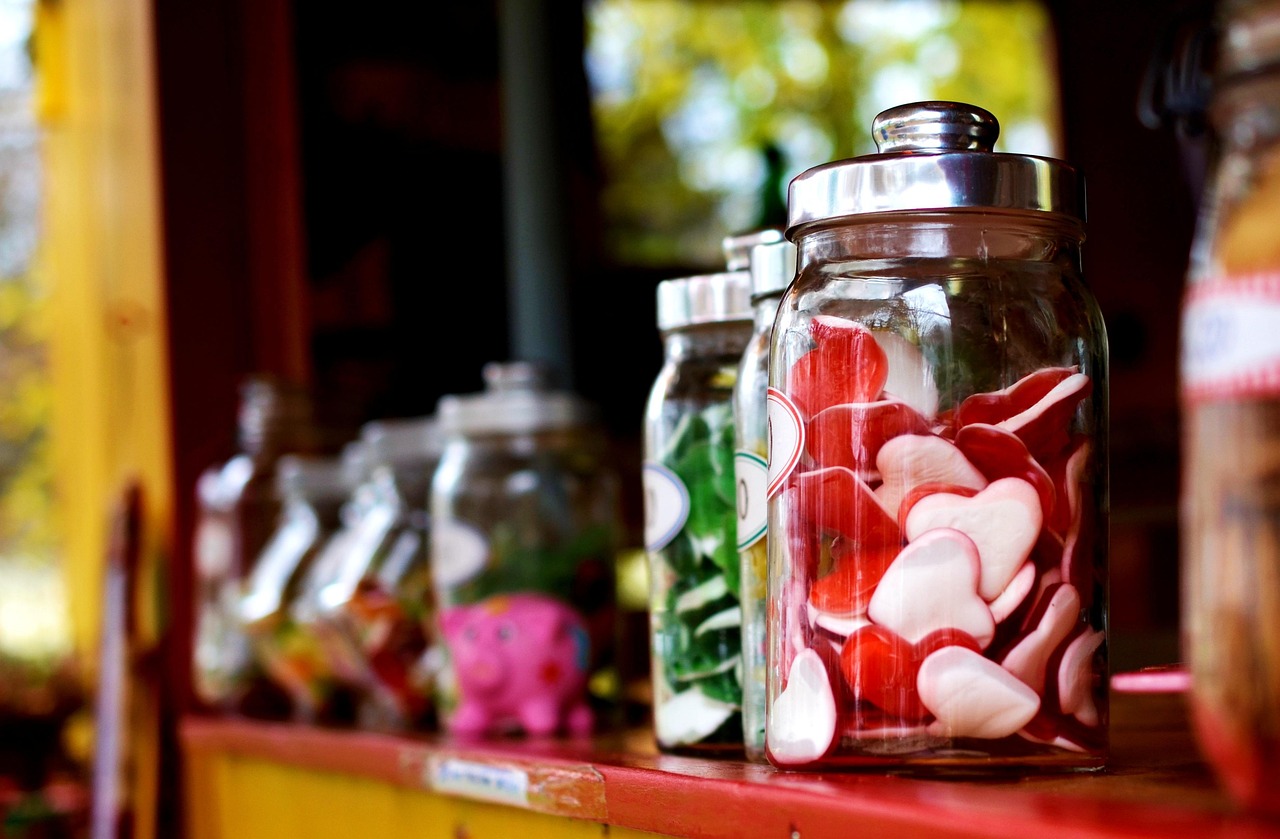 candies, jars, candy jars, assorted candies, glass jars, sweets, heart shaped candies, heart candies, fruit jelly, sugar, calories, candies, candies, candies, jars, sweets, sweets, sweets, sweets, sweets, sugar, sugar, sugar, sugar, calories, calories