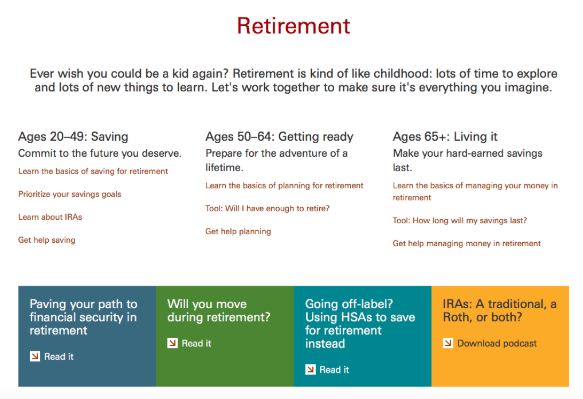 A look at Vanguard's options for retirement investing. Source: Vanguard.com