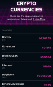 Cryptocurrency Robinhood App