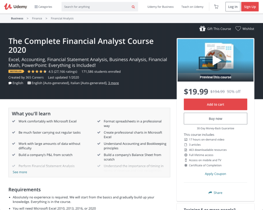 The Complete Financial Analyst Course 2020