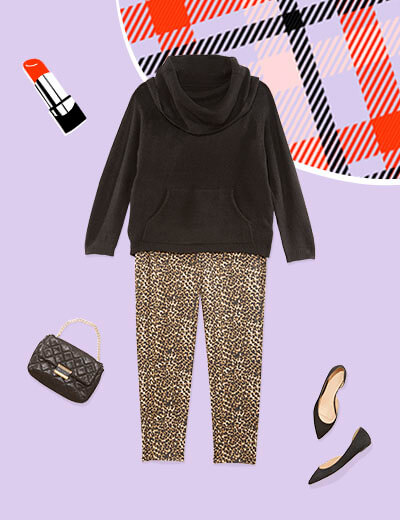 animal print pant, black turtleneck