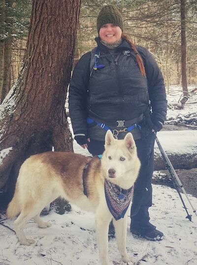 Andrea DiMaio on a hike with her dog Rammu.