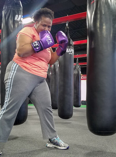 Bisa, boxing to train for her trip.