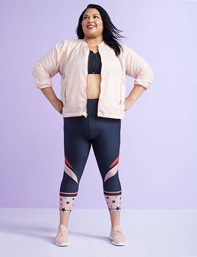 women who inspire what i see in her yolanda berry plus size pink jacket stars and stripes leggings power pose