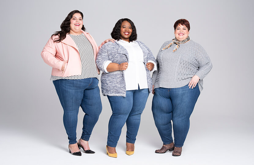plus-size denim three women in skinny jeans