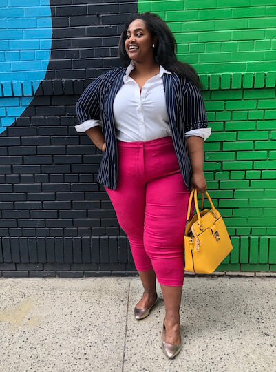 Lauren in a classic outfit featuring a white button-down.