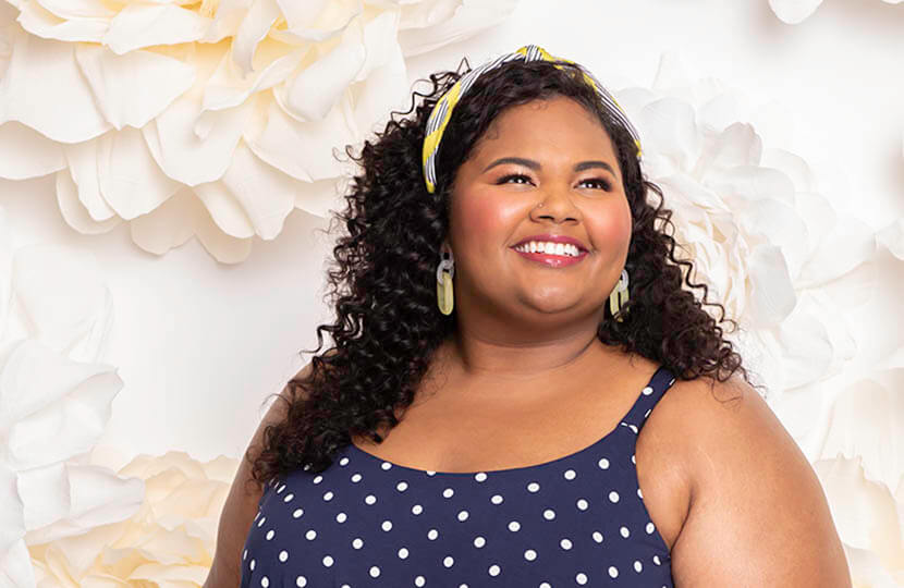 Plus size model in polka dots