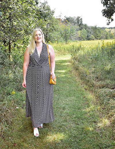plus-size outfit photos printed maxi dress