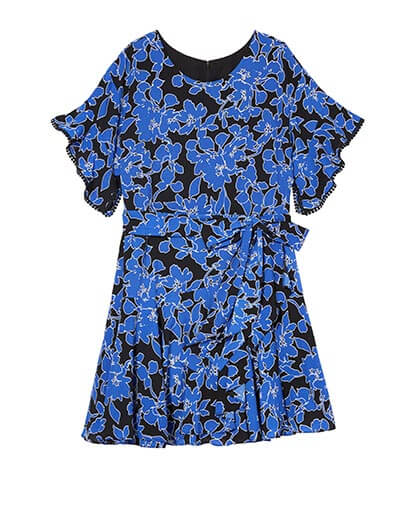 Floral black and blue fit and flare dress