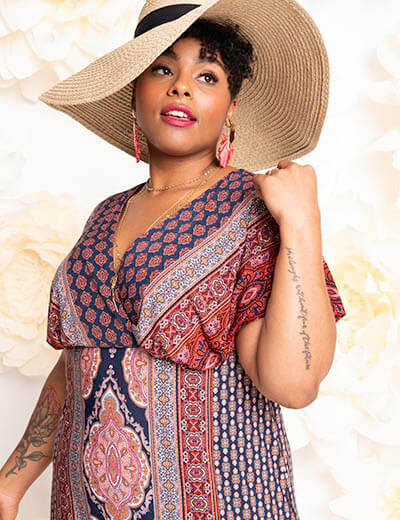 plus-size spring style printed maxi floppy hat