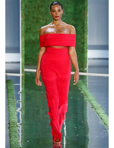 plus size model runway spring 2019 red dress