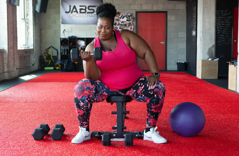 Terri Smith lifting weights.