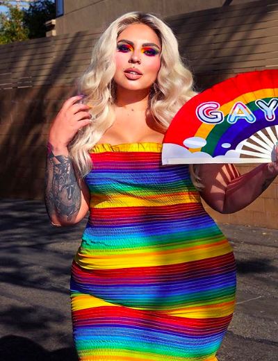 plus size lgbtq influencers jazmina daniel rainbow dress