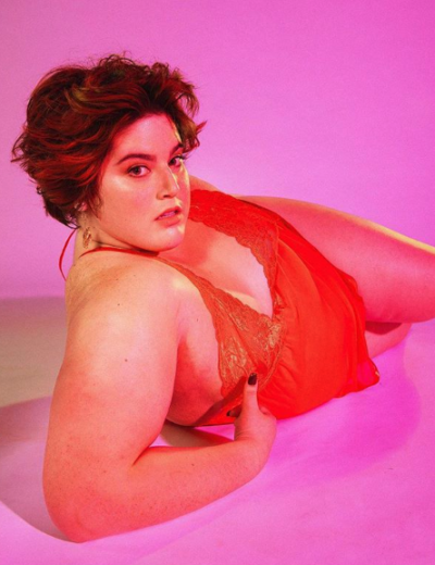 plus size lgbtq influencers shay neary red lingerie