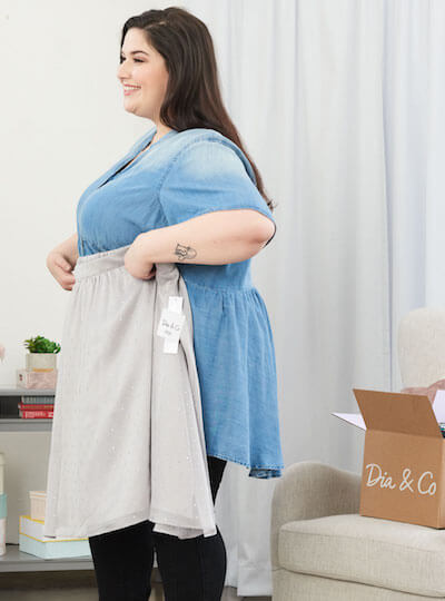Dia&Co customer tries on a piece from her Dia Box.