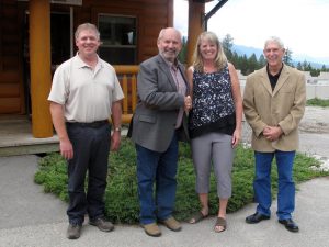 From left to right: RDEK Engineering Services Manager Brian Funke; Minister of Energy and Mines & Responsible for Core Review, the Honourable Bill Bennett; RDEK Electoral Area F Director, Wendy Booth; RDEK Board Chair, Rob Gay.