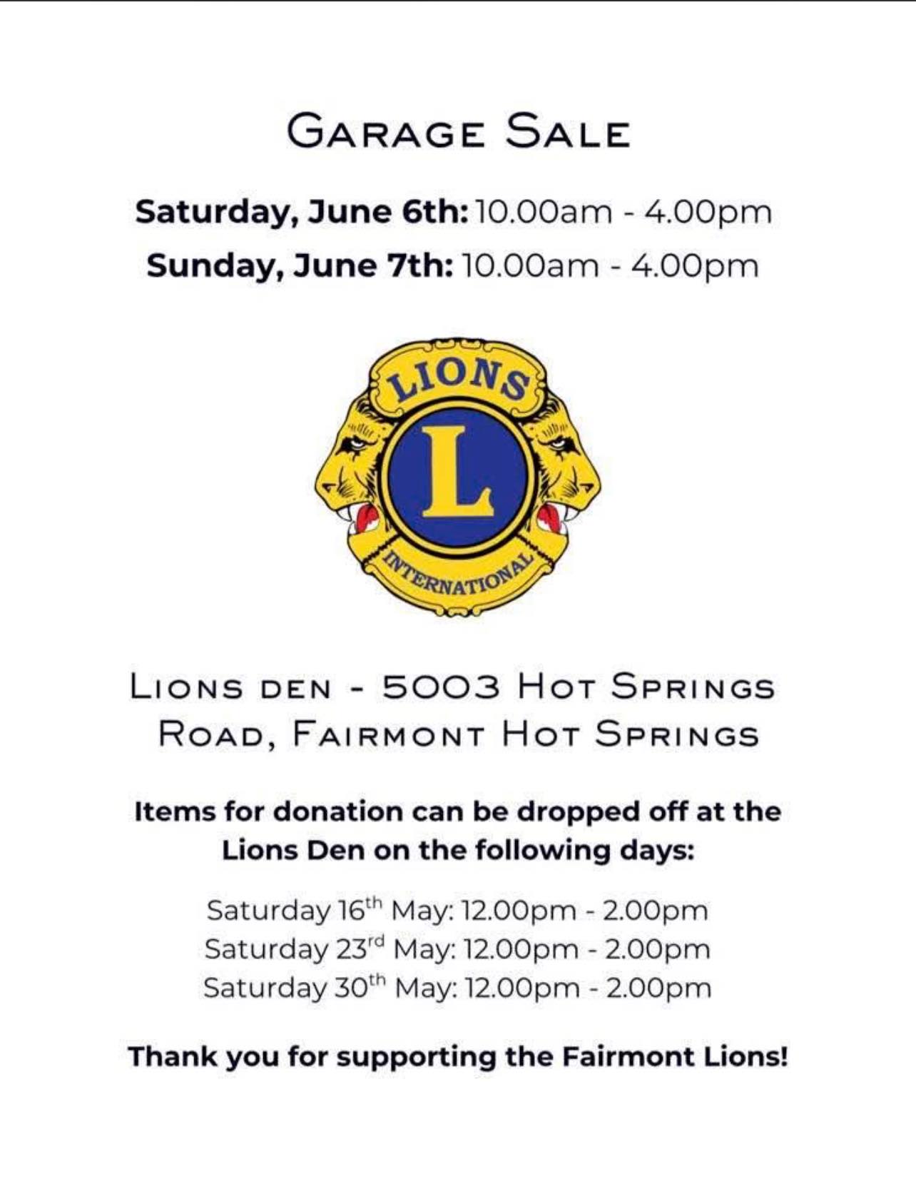Lions Garage Sale