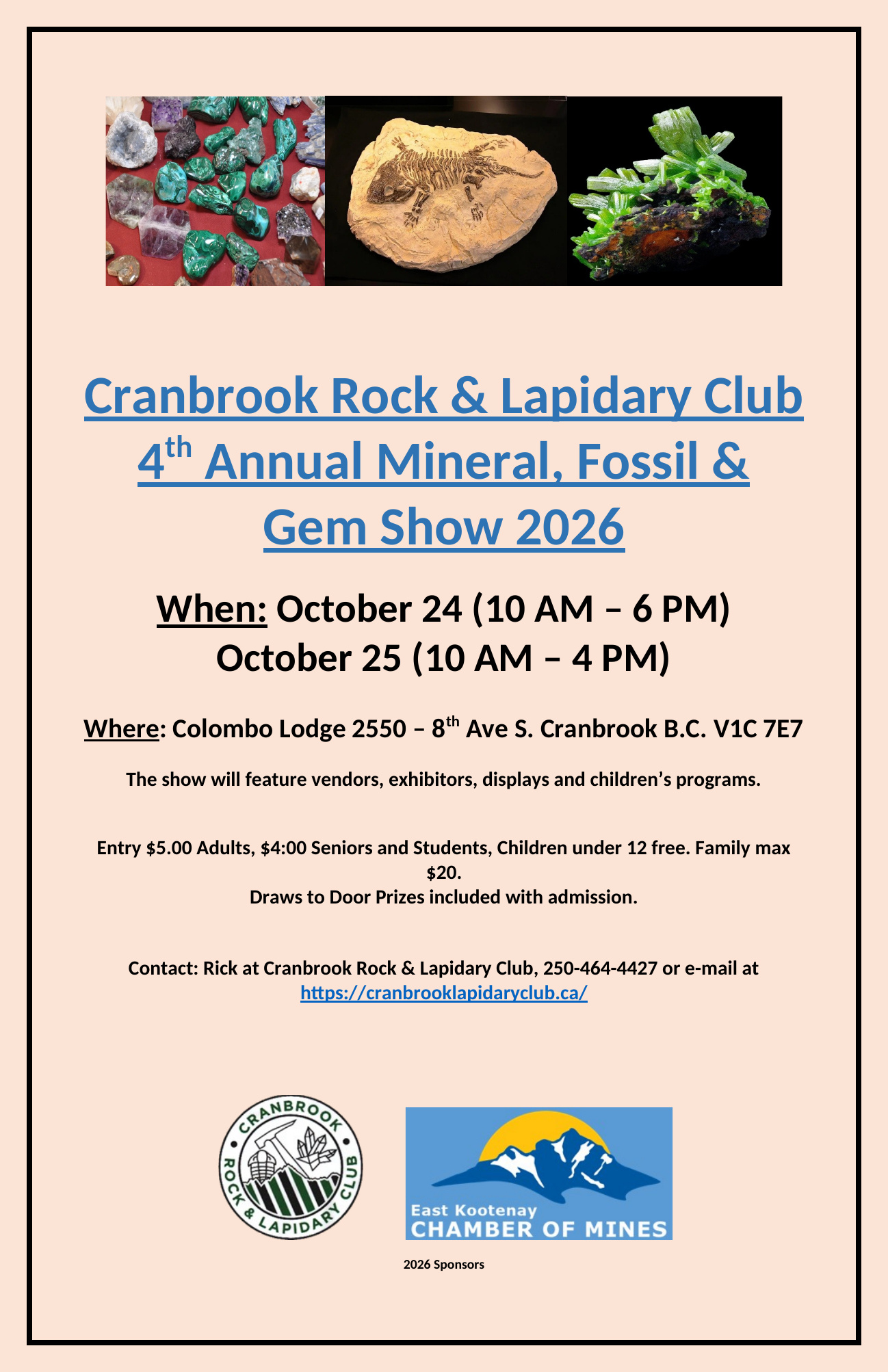 Cranbrook Rock & Lapidary Club 4th Annual Mineral, Fossil & Gem Show 2026