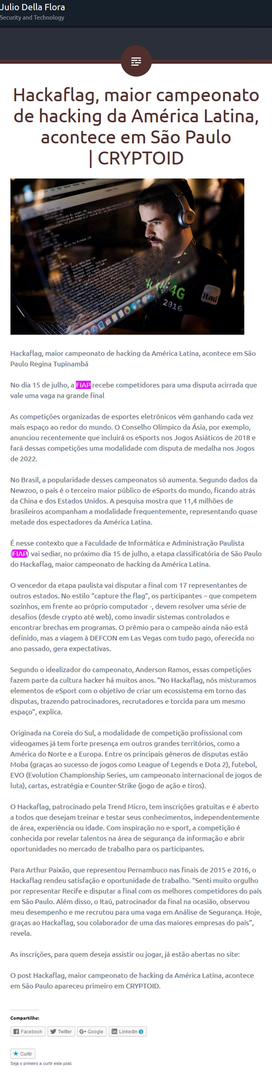 Site Julio Della Flora Notícias (HACKAFLAG, MAIOR CAMPEONATO DE
