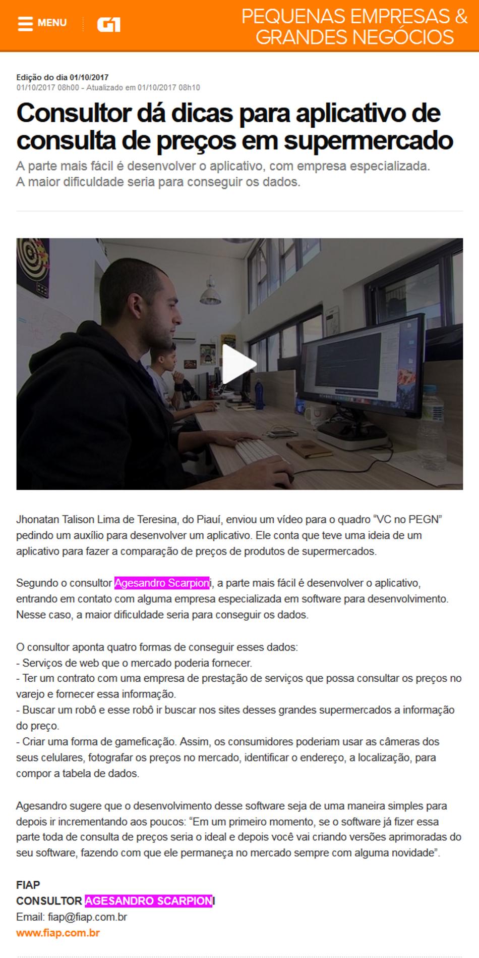 1001- Portal G1 - Pequenas Empresas Grandes Negócios Agesandro