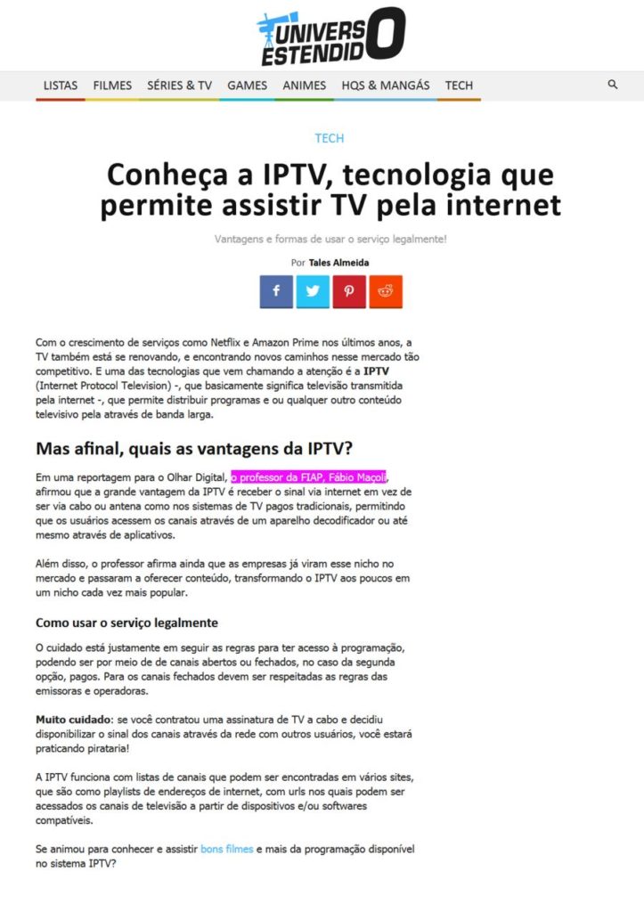 Portal Universo Estendido Notícias (CONHEÇA A IPTV, TECNOLOGIA QUE