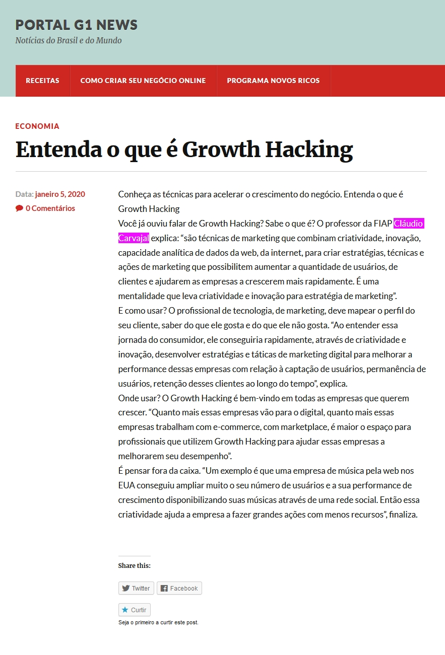 Blog G1 News Notícias (ENTENDA O QUE É GROWTH HACKING Cláudio