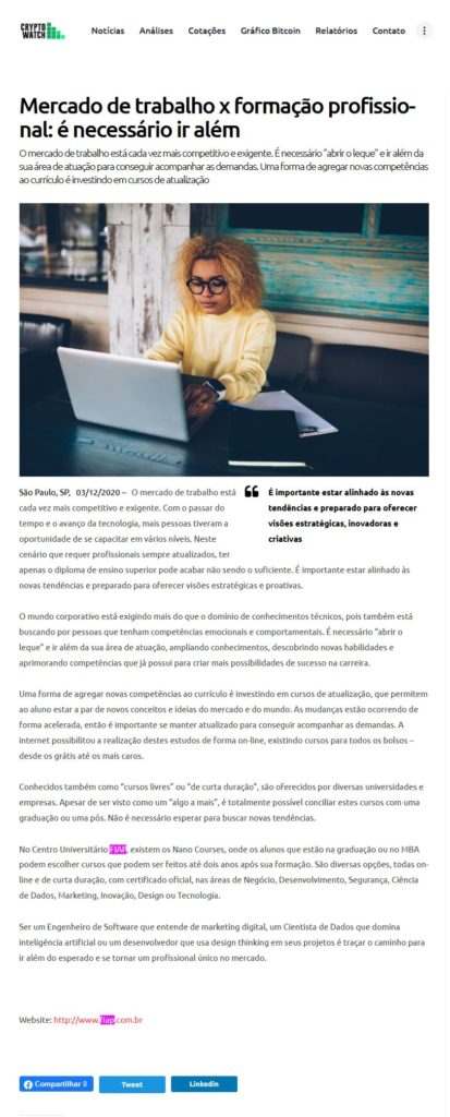 CRYPTO WATCH - NOTÍCIAS (MERCADO DE TRABALHO X FORMAÇÃO ...
