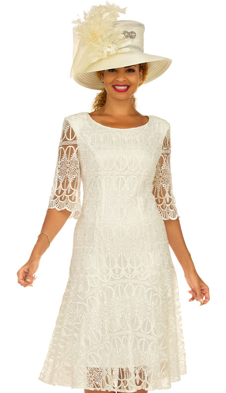Giovanna D1541-OFW ( 1pc Lace Ladies Church Dress With Elegant Scalloped Sleeves ) Giovanna D1541-OFW ( 1pc Lace Ladies Church Dress With Elegant Scalloped Sleeves )