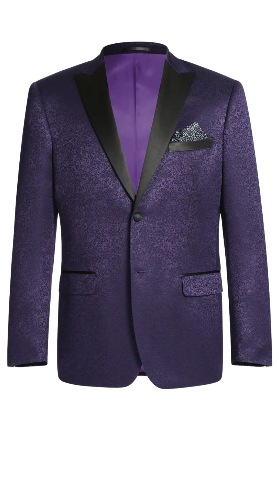 290-3 Men's Slim Fit Peak Lapel Tuxedo Blazer With Embroidered Pattern