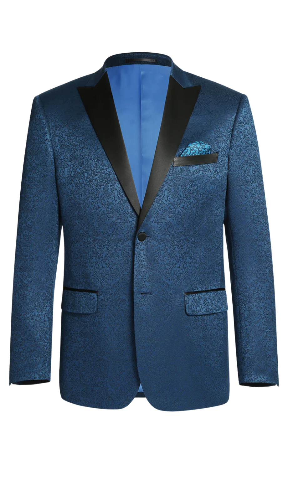 290-4 Men's Slim Fit Peak Lapel Tuxedo Blazer With Embroidered Pattern