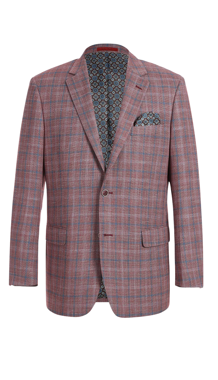294-12 Men's Notch Lapels Burgundy Check Blazer