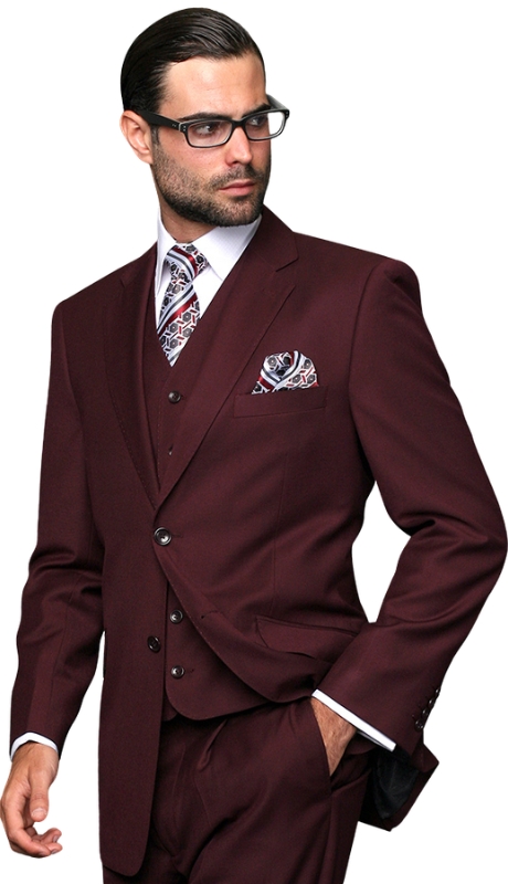 Statement TZ-100-BURGUNDY-3PC Mens Suit