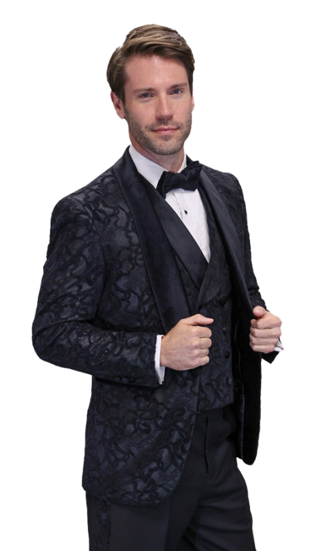 Statement  AMORE VELVET TRIM-BLACK Mens Suit
