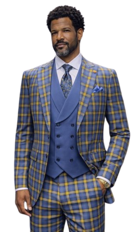 Statement AVA-INDIGO-3PC Mens Suit